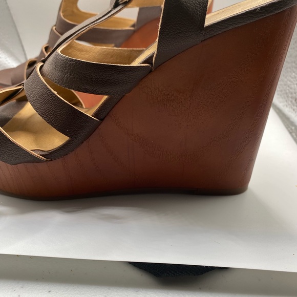 Lucky Brand LP- Leminah Women's Wedge Sandals Size 8 Leather Brown - Picture 5 of 6